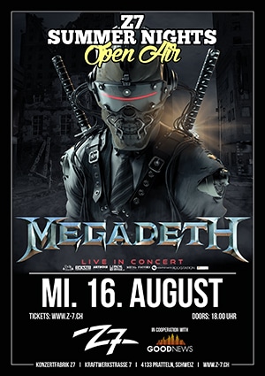 Poster von der Veranstaltung Z7 Summer Nights: Megadeth @ Konzertfabrik Z7, Pratteln