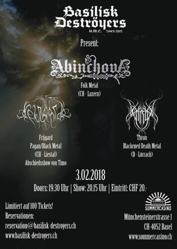 Poster of the event Abinchova, Frijgard, THRON at Sommercasino, Basel