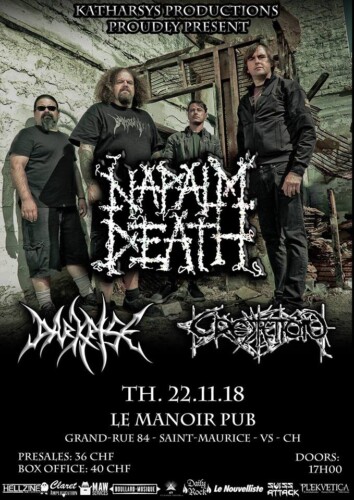 Poster von der Veranstaltung Napalm Death, Cremation, DarkRise @ Manoir Pub, Saint-Maurice