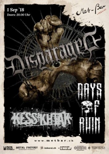 Poster of the event Disparaged, Kess`Khtak & Days of Ruin at Met-Bar, Lenzburg