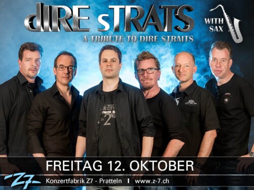 Poster von der Veranstaltung Dire Strats - A Tribute To Dire Straits @ Konzertfabrik Z7, Pratteln