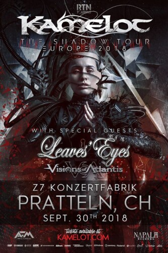 Poster von der Veranstaltung Kamelot, Leaves Eyes & Visions of Atlantis @ Konzertfabrik Z7, Pratteln