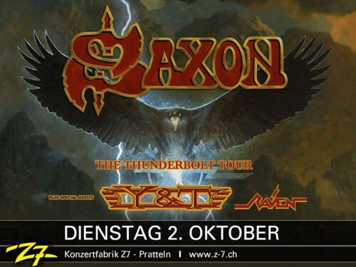Poster von der Veranstaltung Saxon, Y&T & Raven @ Konzertfabrik Z7, Pratteln