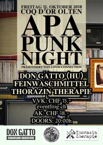 Poster von der Veranstaltung APA Punk Night @ Coq d’Or, Olten