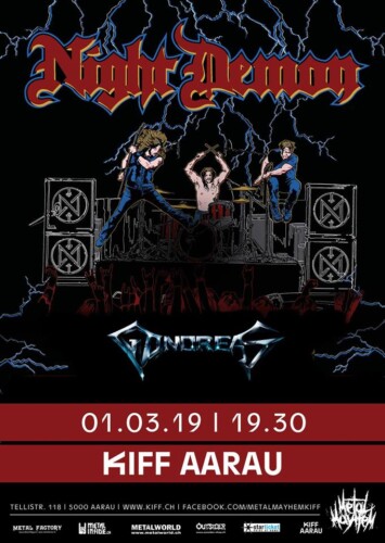 Poster von der Veranstaltung Night Demon, Gonoreas & Burning Witches @ KIFF, Aarau