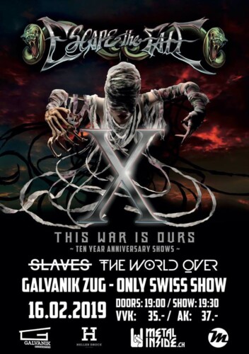 Poster von der Veranstaltung Escape The Fate, Slaves & The World Over @ Galvanik, Zug