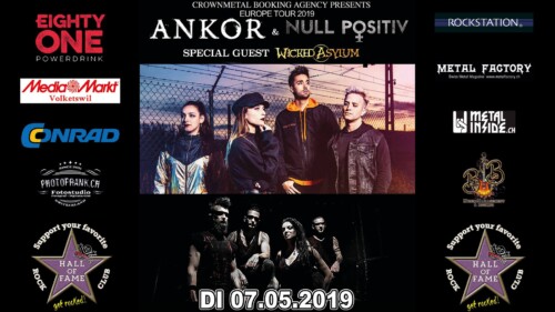 Poster von der Veranstaltung Ankor, Null Positiv & Wicked Asylum @ Hall of Fame, Wetzikon
