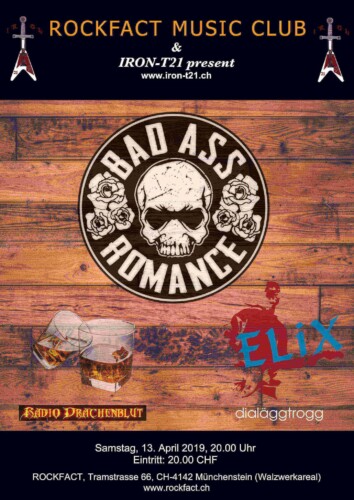 Poster of the event Bad Ass Romance & ELiX at Rockfact Music Club, Münchenstein