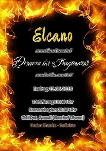 Poster von der Veranstaltung Elcano & Dreams in Fragments stechen in See @ Chillout, Boswil