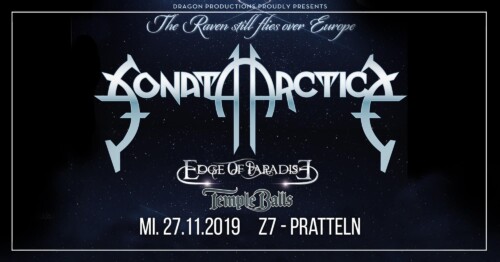 Poster von der Veranstaltung Sonata Arctica, Edge Of Paradise & Temple Balls @ Konzertfabrik Z7, Pratteln