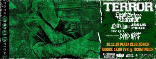 Poster von der Veranstaltung Terror, Death Before Dishonor, LionsLaw, Jesus Piece & Dead Heat @ Plaza Klub, Zürich