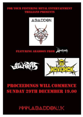 Poster von der Veranstaltung Abaddon UK, Novichok, Swarms @ Trillians Newcastle