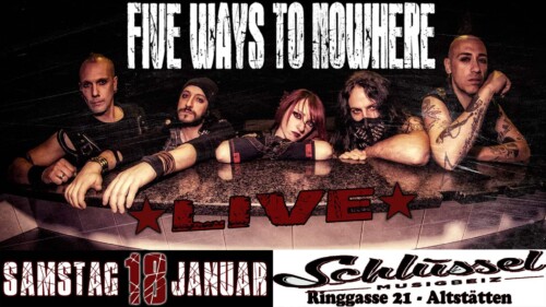 Poster of the event FIVE WAYS TO NOWHERE live at Musigbeiz Schlüssel, Altstätten