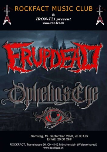 Poster von der Veranstaltung Erupdead & Ophelia's Eye @ Rockfact Music Club, Münchenstein
