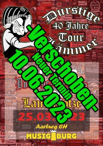 Poster von der Veranstaltung 40 Jahre Durstige Lämmer @ Musigburg, Aarburg