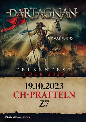 Poster von der Veranstaltung Dartagnan & RAUHBEIN @ Konzertfabrik Z7, Pratteln