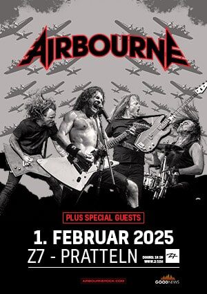 Poster von der Veranstaltung Airbourne @ Konzertfabrik Z7, Pratteln