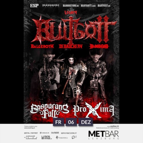 Poster of the event Blutgott (Debauchery, Blood God, Balgeroth) at Met-Bar, Lenzburg