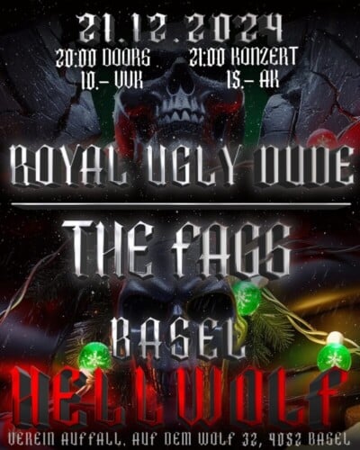 Poster von der Veranstaltung Hellwolf Basel presents: The Fags & Royal Ugly Dude @ Verein Auffall