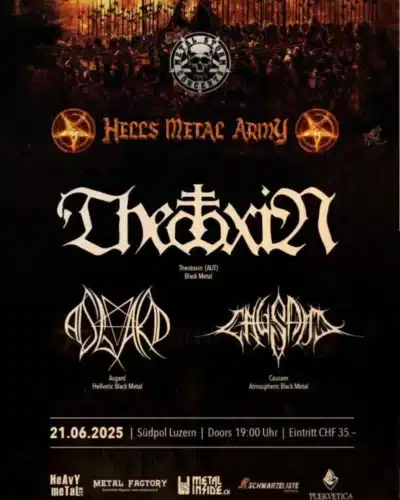 Poster von der Veranstaltung Hells Metal Army: Theotoxin, Asgard, Causam @ Südpol