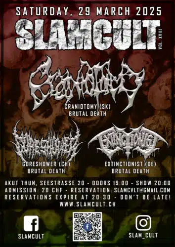Poster von der Veranstaltung Craniotomy, Extinctionist & Goreshower @ AkuT Thun
