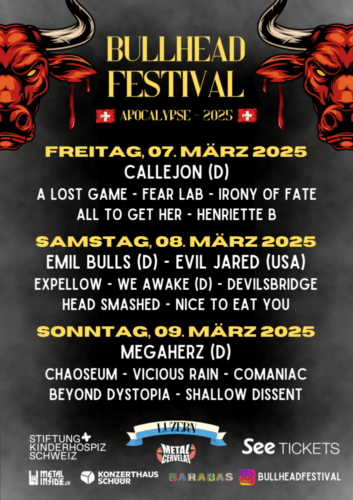Poster von der Veranstaltung Bullhead Festival Vol.2 - Apocalypse @ Konzerthaus Schüür , Luzern
