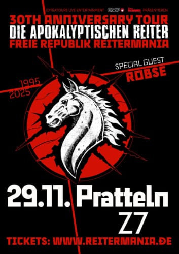 Poster von der Veranstaltung Die Apokalyptischen Reiter (30th Anniversary Tour 2025) @ Konzertfabrik Z7, Pratteln