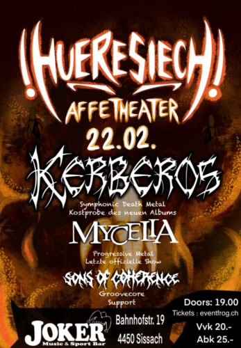 Poster von der Veranstaltung Affetheater: Kerberos, Mycelia & Sons of Coherence @ Joker Sissach