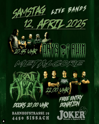 Poster von der Veranstaltung Days of Ruin & Wrath of Alga @ Joker Sissach