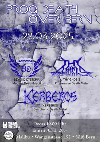 Poster von der Veranstaltung Beyond Dystopia, Kerberos & Thy Gnosis @ Malibu