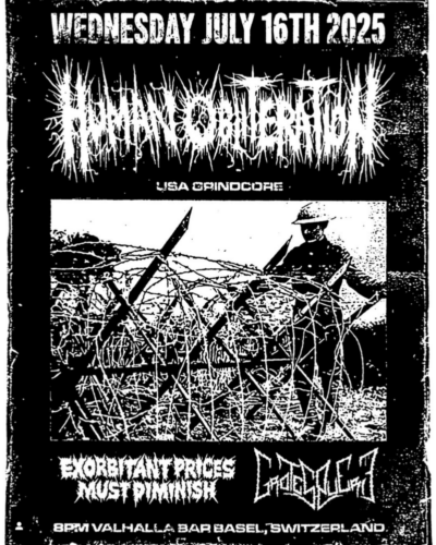 Poster von der Veranstaltung Human Obliteration, Exorbitant Prices Must Diminish & Grotesquerie @ Valhalla