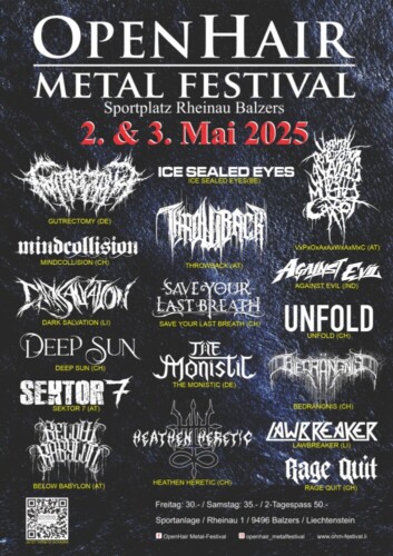 Poster von der Veranstaltung Open Hair Metal Festival 2025 @ Sportplatz Balzers, Liechtenstein