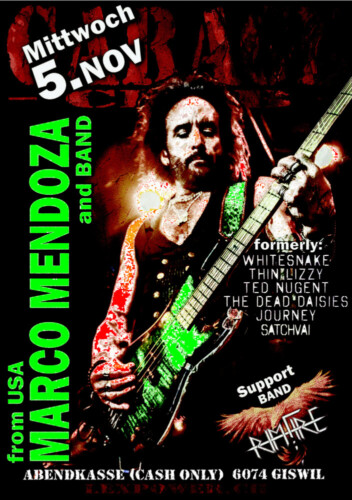 Poster von der Veranstaltung Marco Mendoza & Supporting Act Rimfire @ Garage Club