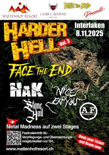 Poster von der Veranstaltung Face the End, HAK & Nice To Eat You @ HARDER HELL