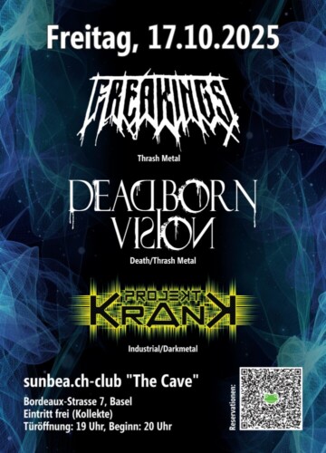 Poster von der Veranstaltung Freakings, Dead Born Vision & Projekt Krank @ The Cave