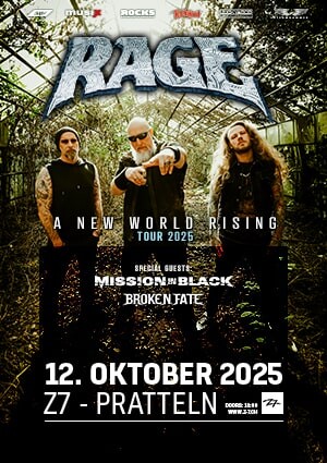 Poster von der Veranstaltung Rage - A New World Rising Tour 2025 @ Konzertfabrik Z7, Pratteln