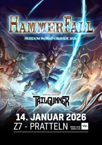 Poster von der Veranstaltung Hammerfall - Freedom World Crusade 2026 @ Konzertfabrik Z7, Pratteln