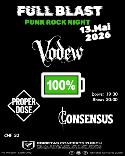 Poster von der Veranstaltung FULL BLAST - PUNK ROCK NIGHT @ Ebrietas, Zürich